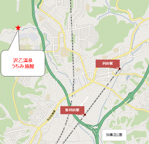 沢乙温泉　うちみ旅館への概略アクセスマップ