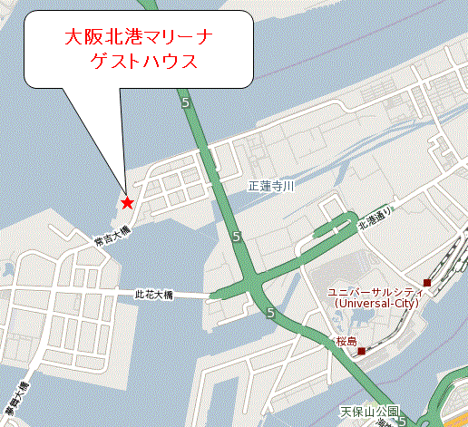 大阪北港マリーナ　ＨＵＬＬへの概略アクセスマップ