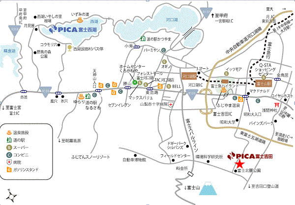 ＰＩＣＡ富士吉田への概略アクセスマップ