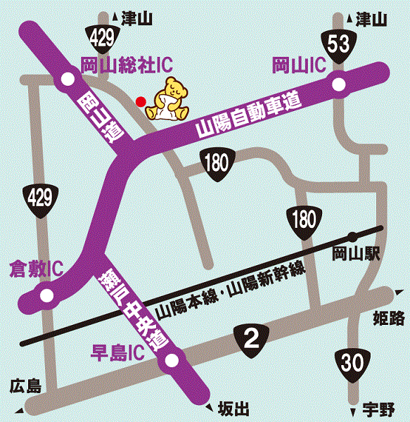 ファミリーロッジ旅籠屋・岡山店への概略アクセスマップ