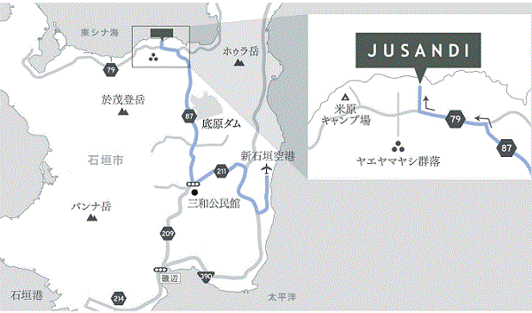 ＪＵＳＡＮＤＩ　＜石垣島＞への概略アクセスマップ