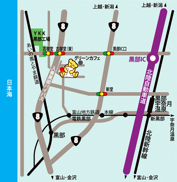ファミリーロッジ旅籠屋・黒部店への概略アクセスマップ