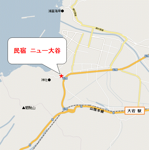 地図：民宿　ニュー大谷
