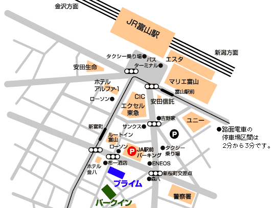 ホテルプライムイン富山（旧ホテルプライム富山）への概略アクセスマップ