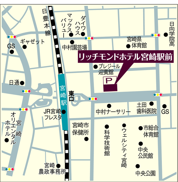 リッチモンドホテル宮崎駅前への概略アクセスマップ