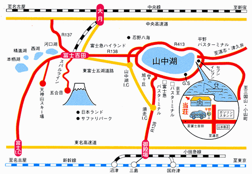 甲斐路荘への概略アクセスマップ