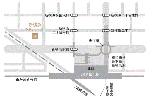 新横浜ＳＫホテルへの概略アクセスマップ