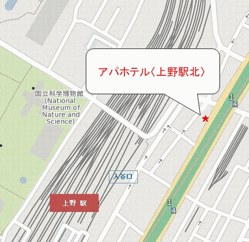 アパホテル〈上野駅北〉（全室禁煙）への概略アクセスマップ