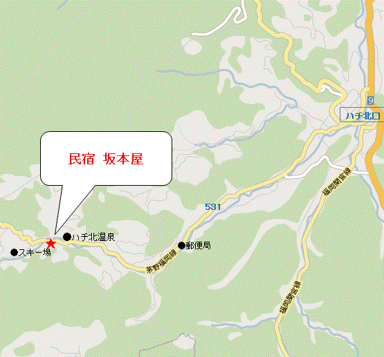 ハチ北高原　民宿　坂本屋への概略アクセスマップ