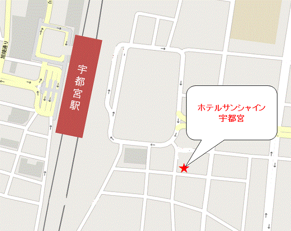 ホテルサンシャイン宇都宮への概略アクセスマップ