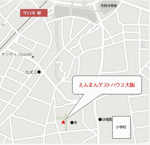 えんまんゲストハウス大阪への案内図