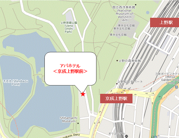 アパホテル〈京成上野駅前〉への概略アクセスマップ