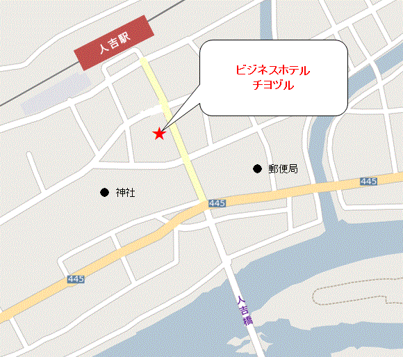 地図：ビジネスホテルチヨヅル