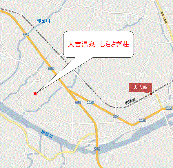 人吉温泉　しらさぎ荘への概略アクセスマップ