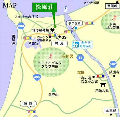 割烹旅館松風荘への概略アクセスマップ