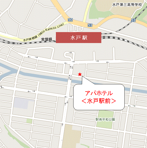 アパホテル〈水戸駅前〉への概略アクセスマップ