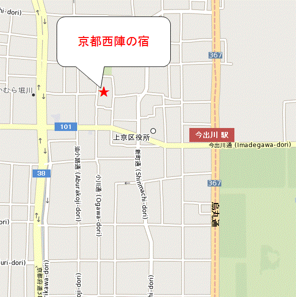 京都西陣の宿への概略アクセスマップ