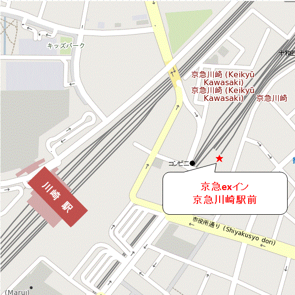 京急ＥＸイン　京急川崎駅前への概略アクセスマップ