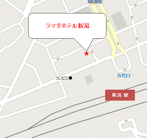 ホテルグローバルビュー新潟への概略アクセスマップ