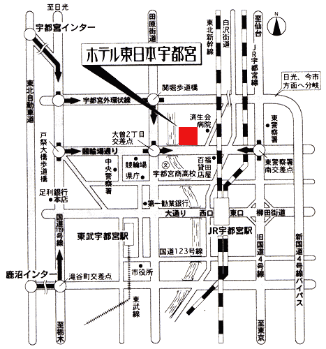 ホテル東日本宇都宮への概略アクセスマップ