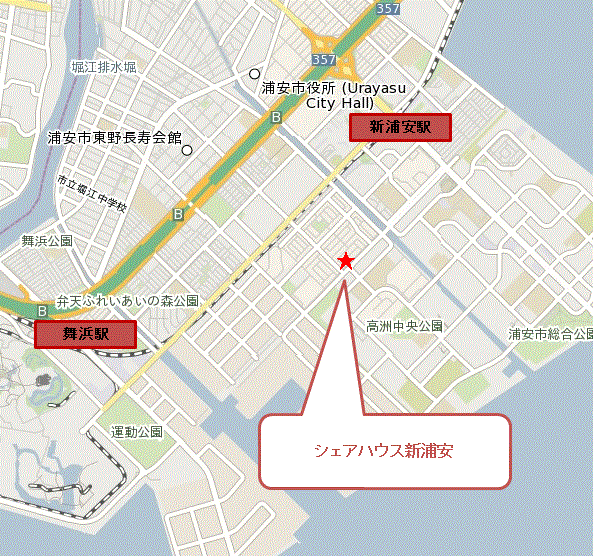 シェアハウス新浦安への概略アクセスマップ