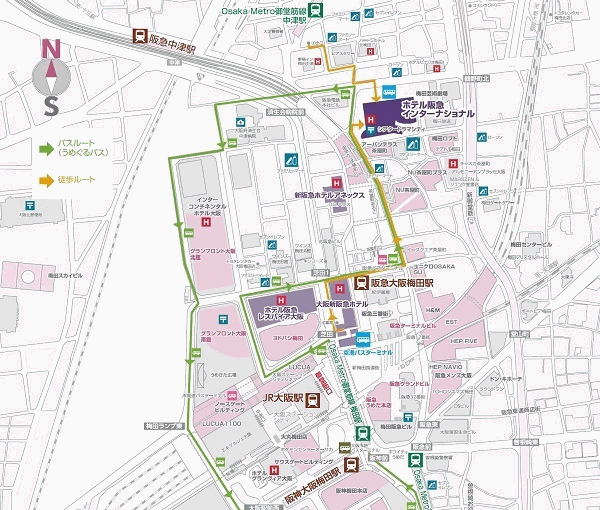 ホテル阪急インターナショナルへの概略アクセスマップ