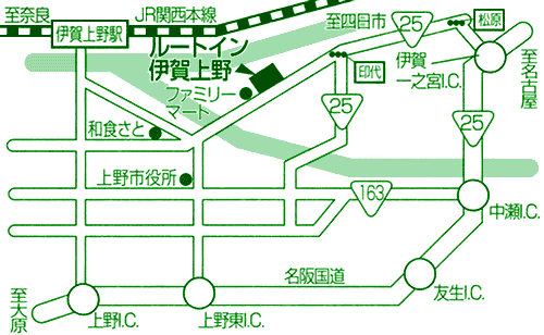 ホテルルートイン伊賀上野－伊賀一之宮インター－への概略アクセスマップ