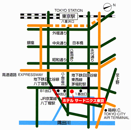 ホテル　サードニクス東京への概略アクセスマップ