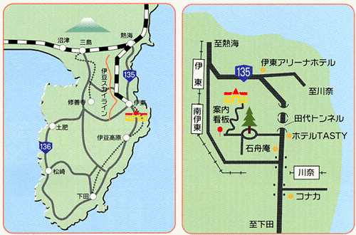 伊東温泉　オーシャンビュー　ヴィラ　ジェイズへの概略アクセスマップ