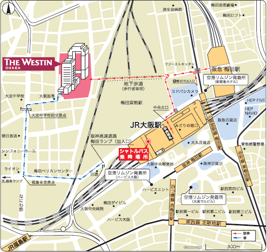 ウェスティンホテル大阪への概略アクセスマップ