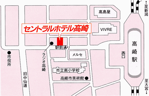 セントラルホテル高崎への概略アクセスマップ