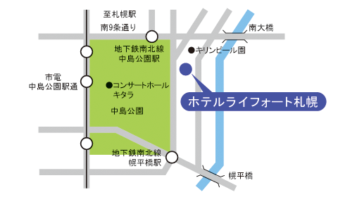 ホテルライフォート札幌への概略アクセスマップ