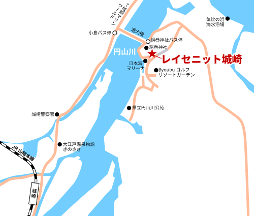 レイセニット城崎スイートＶＩＬＬＡへの概略アクセスマップ
