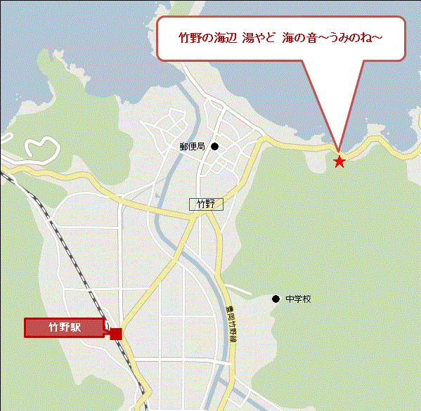 竹野の海辺　湯やど　海の音〜うみのね〜への概略アクセスマップ