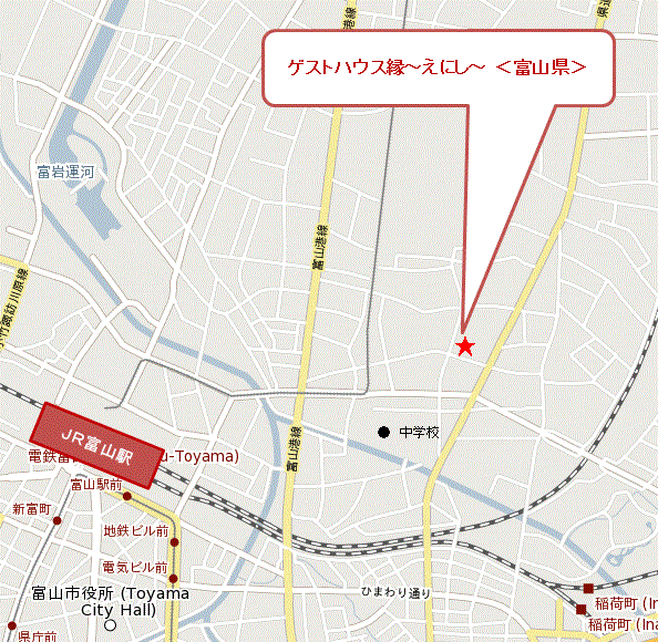 ゲストハウス縁〜えにし〜　＜富山県＞への概略アクセスマップ