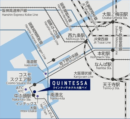 クインテッサホテル大阪ベイへの概略アクセスマップ