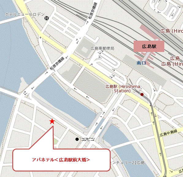アパホテル〈広島駅前大橋〉への概略アクセスマップ