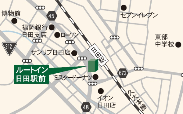 ホテルルートイン日田駅前への概略アクセスマップ