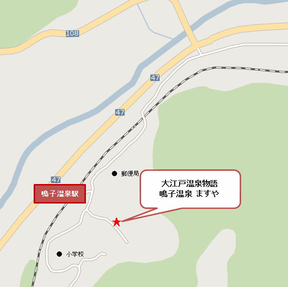 大江戸温泉物語　鳴子温泉　ますやへの概略アクセスマップ