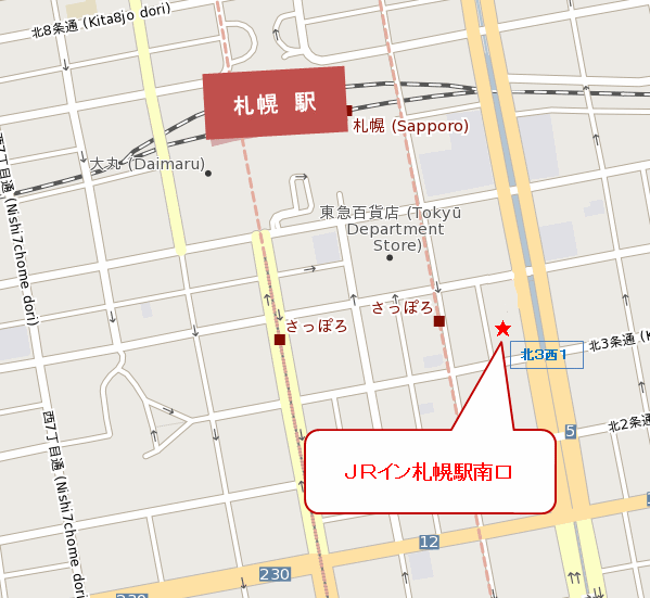 ＪＲイン札幌駅南口への概略アクセスマップ