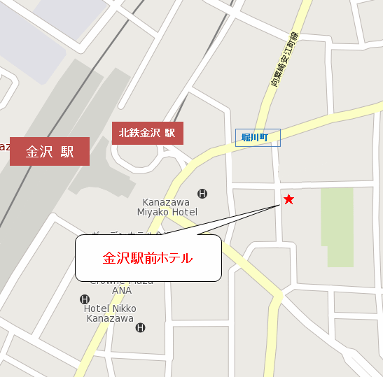 金沢駅前ホテルへの概略アクセスマップ