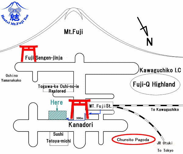 ホステル　富士山　結への概略アクセスマップ