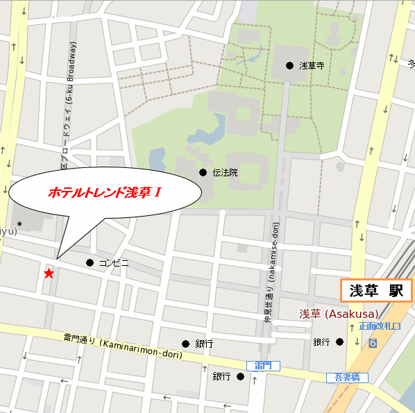 ホテルトレンド浅草への概略アクセスマップ