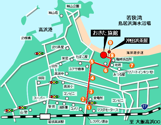 おき田旅館への概略アクセスマップ