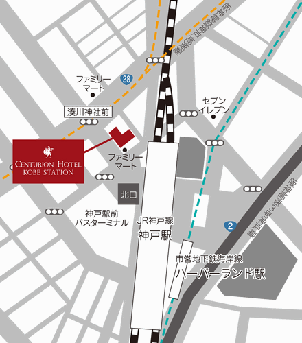 センチュリオンホテル　グランド　神戸駅前への概略アクセスマップ