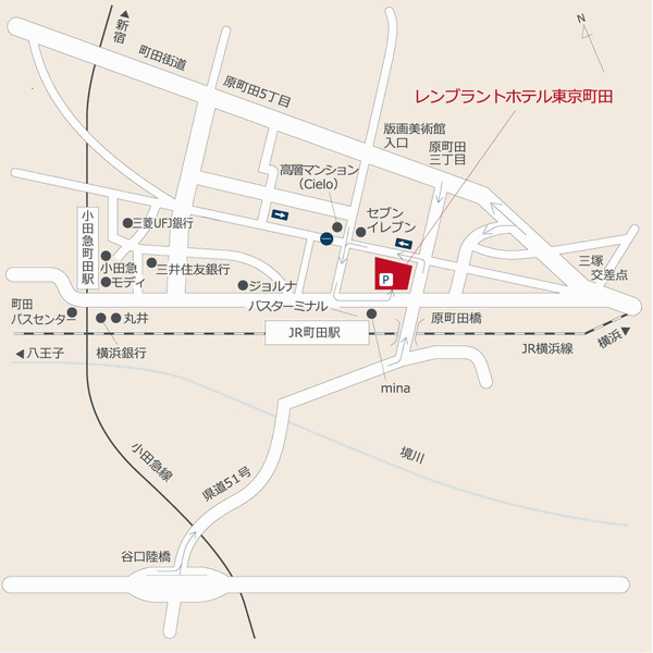 レンブラントホテル東京町田への概略アクセスマップ