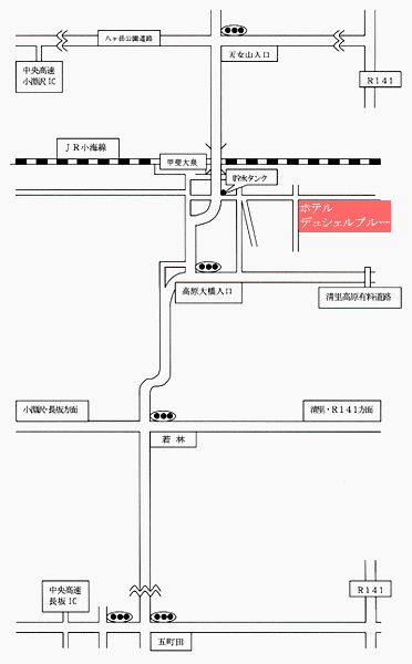 ホテル　デュシェルブルーへの概略アクセスマップ