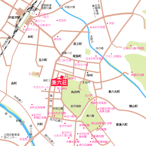 ホテル金沢　兼六荘への概略アクセスマップ