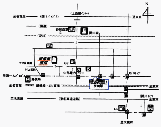 田原屋旅館への概略アクセスマップ
