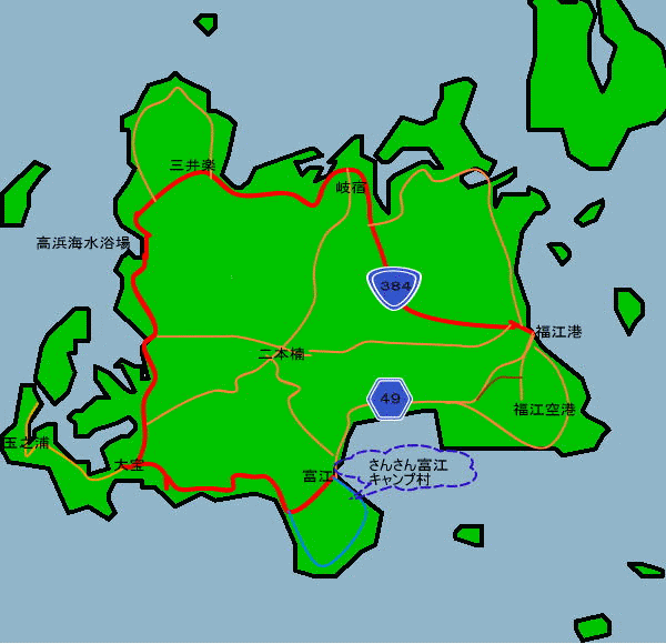 地図：さんさん富江キャンプ村　＜五島・福江島＞